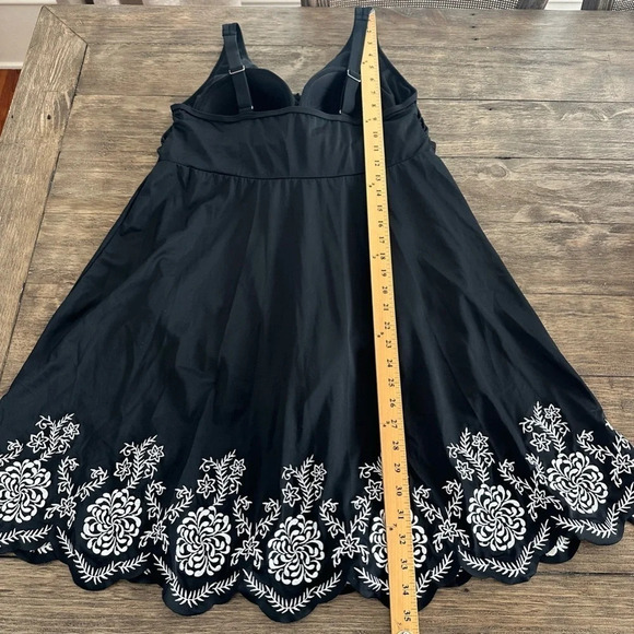 NWT Swimsuits for All Women’s 18 Black Embroidered Swim Dress Swimsuit Modest - Picture 3 of 8